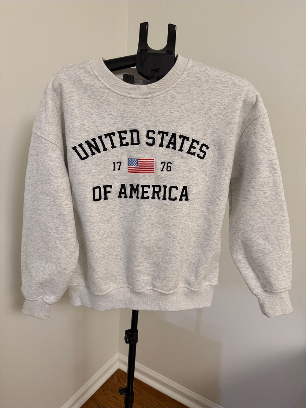 Altar'd State Light Gray Crewneck Sweatshirt with Flag Graphic